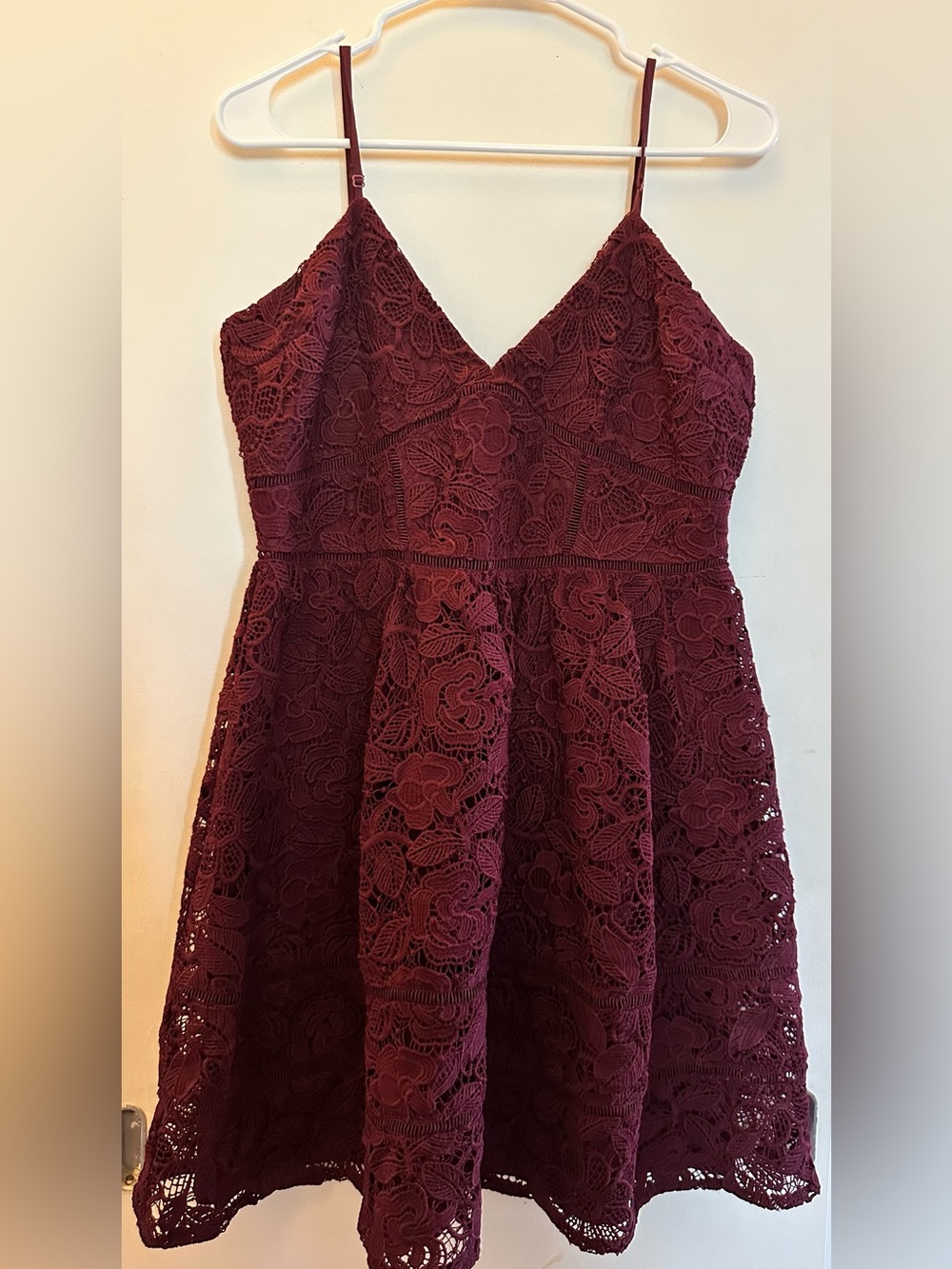 BB Dakota Burgundy Lace Spaghetti Strap Dress